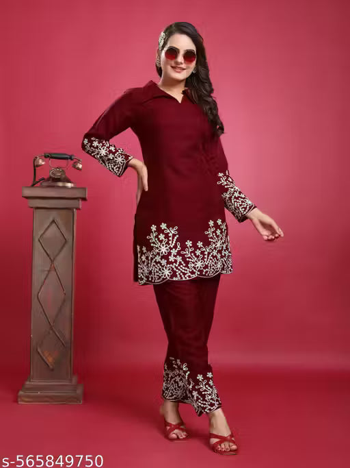 Co ord set women and girl embroidery work rayon febric