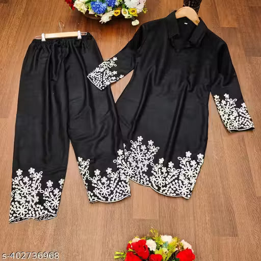 Rayon Embroidered Co-ord set women and girls top and bottom