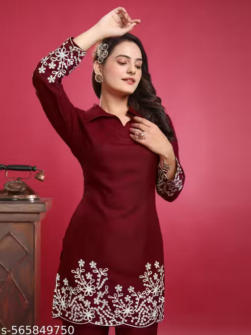 Co ord set women and girl embroidery work rayon febric