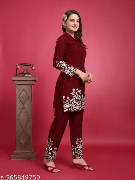 Co ord set women and girl embroidery work rayon febric